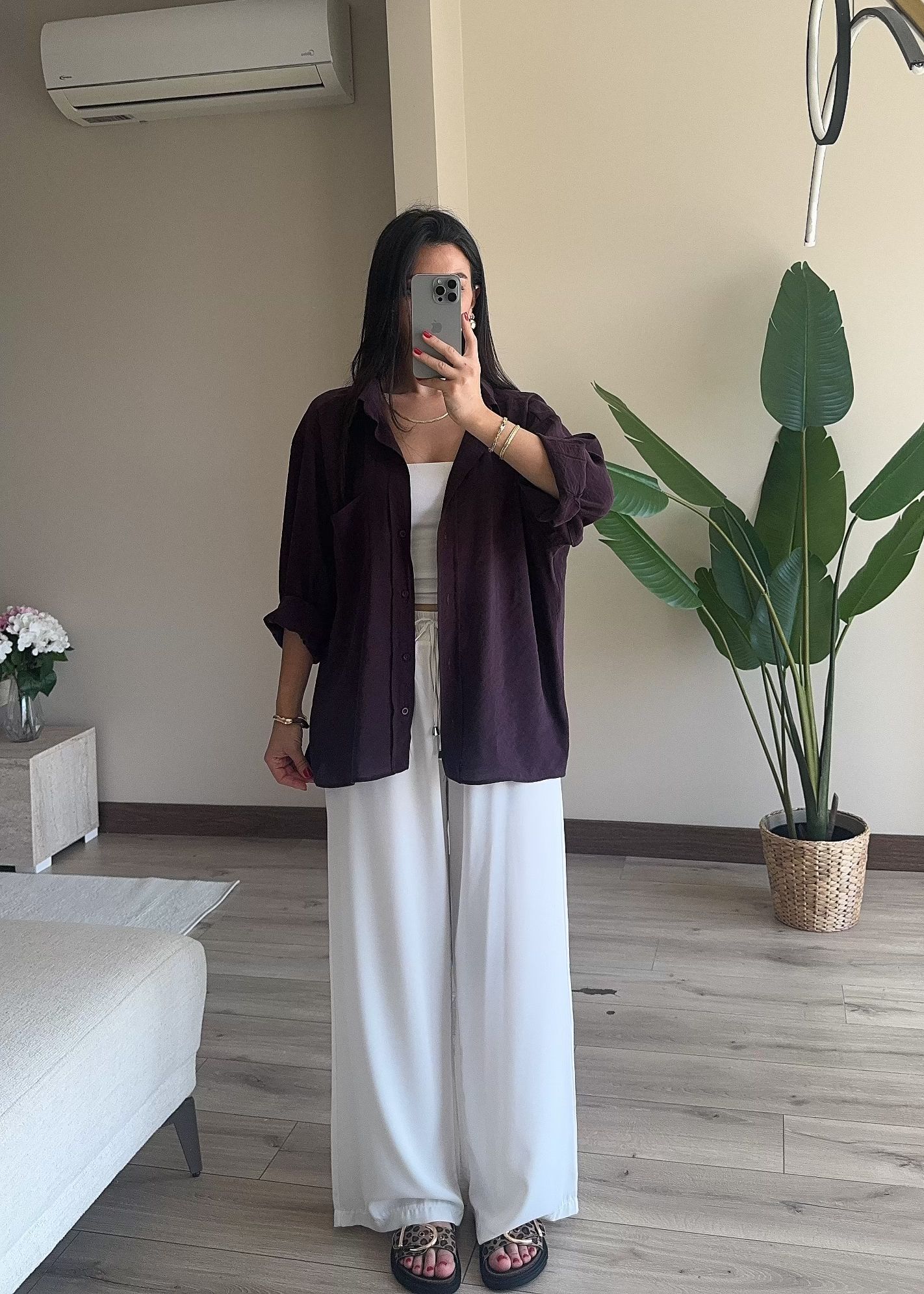 Oversize Tensel Gömlek - BORDO