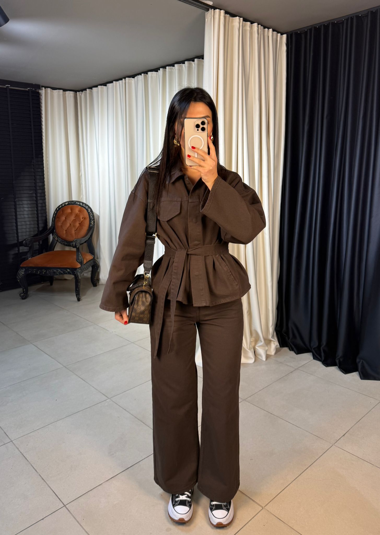 Arka Cepli Bol Paça Denim Pantolon