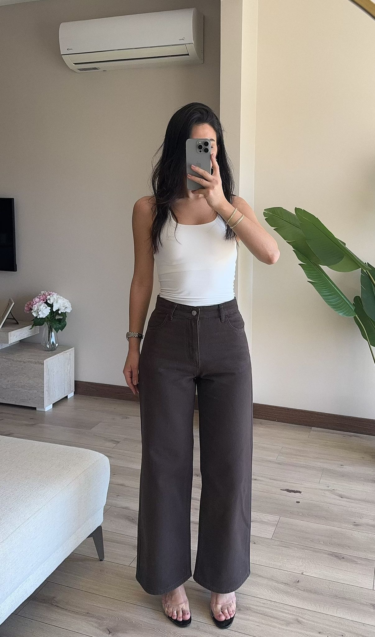 Arka Cepli Bol Paça Denim Pantolon