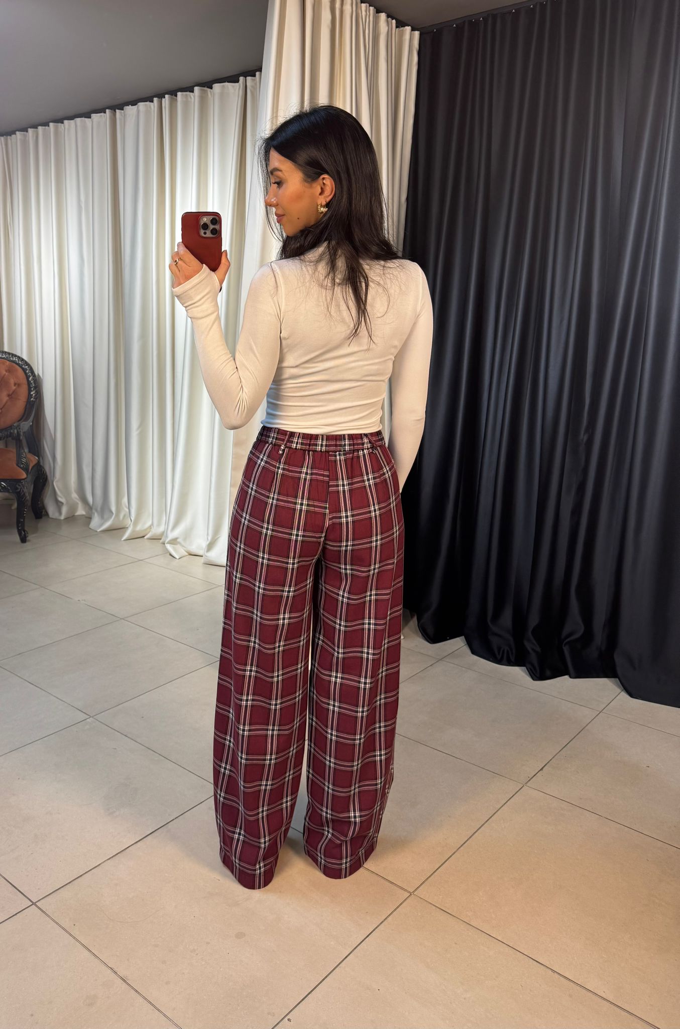 Kuşaklı Ekose Desen Pantolon