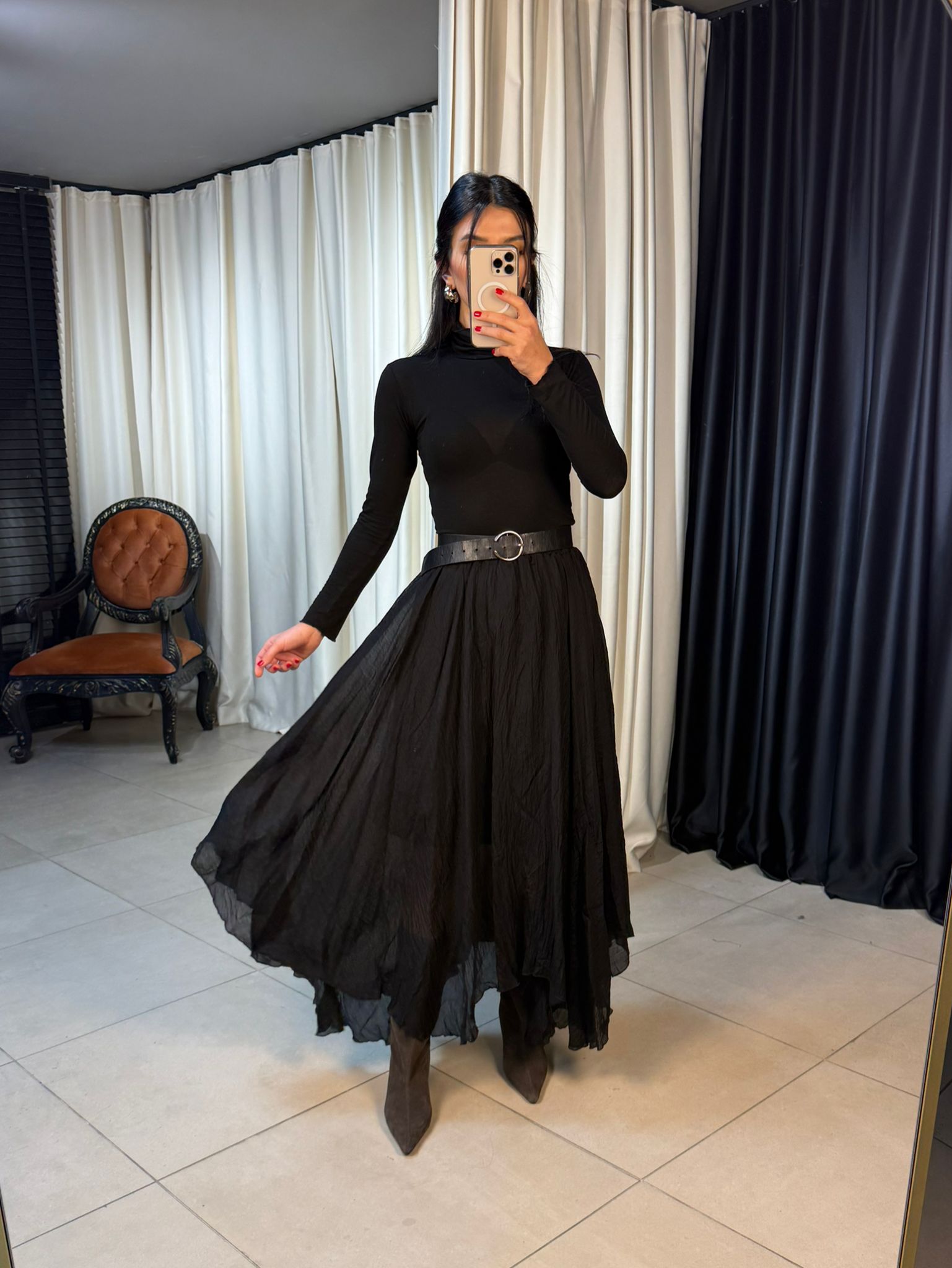 Asimetrik Kesim Şifon Etek