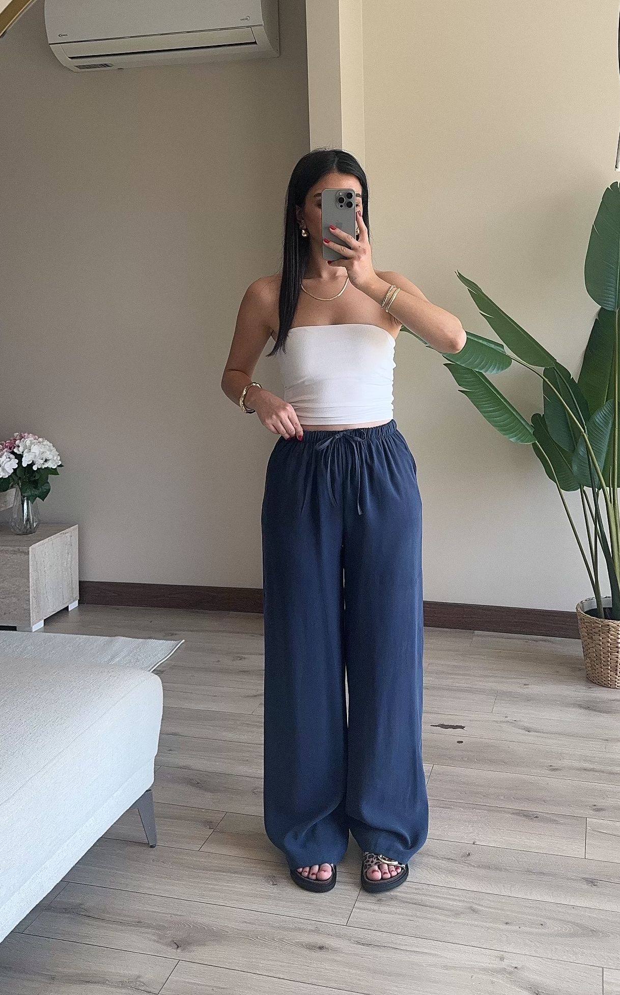 Beli Lastikli Tensel Pantolon - LACİVERT