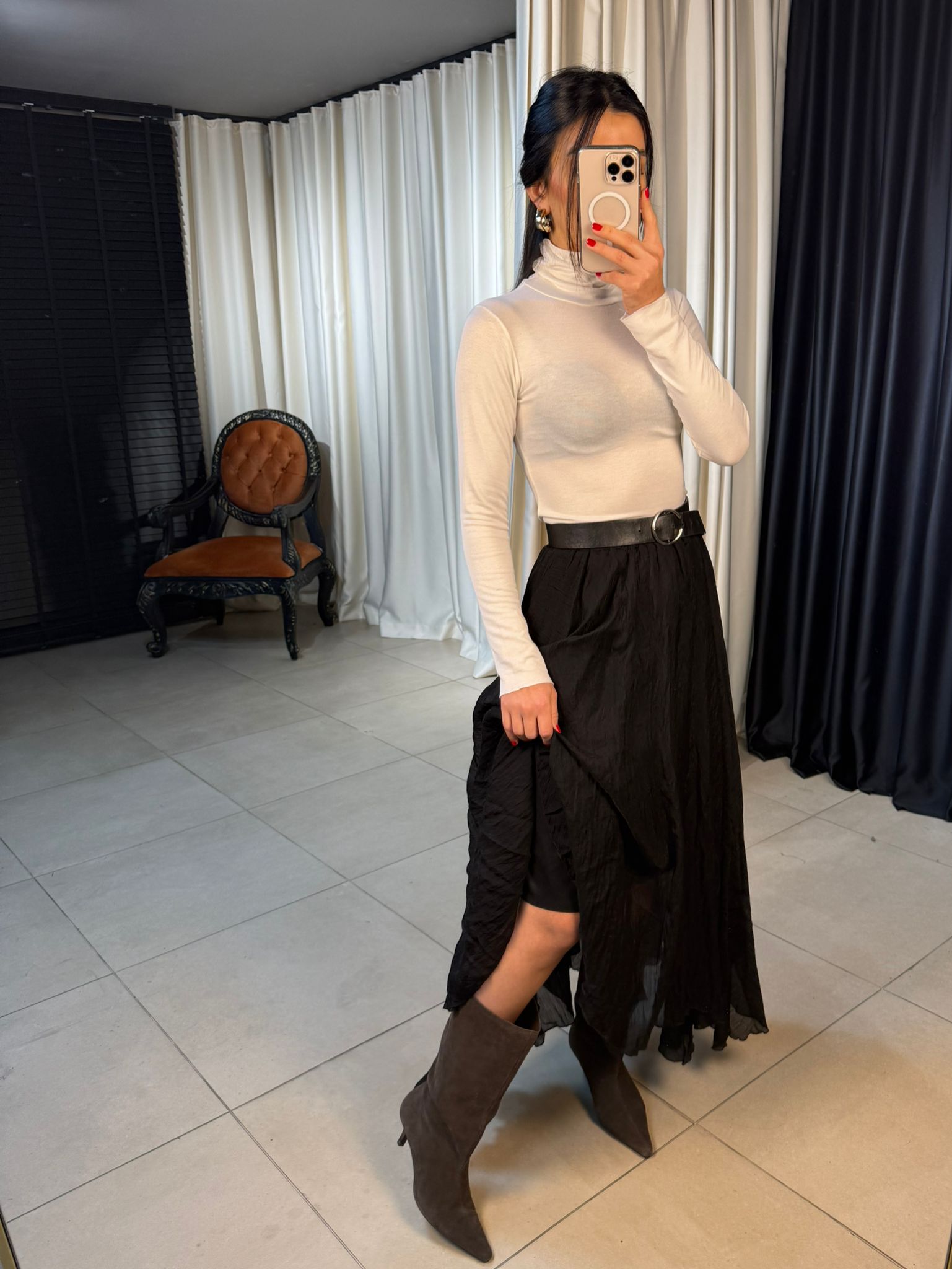 Asimetrik Kesim Şifon Etek