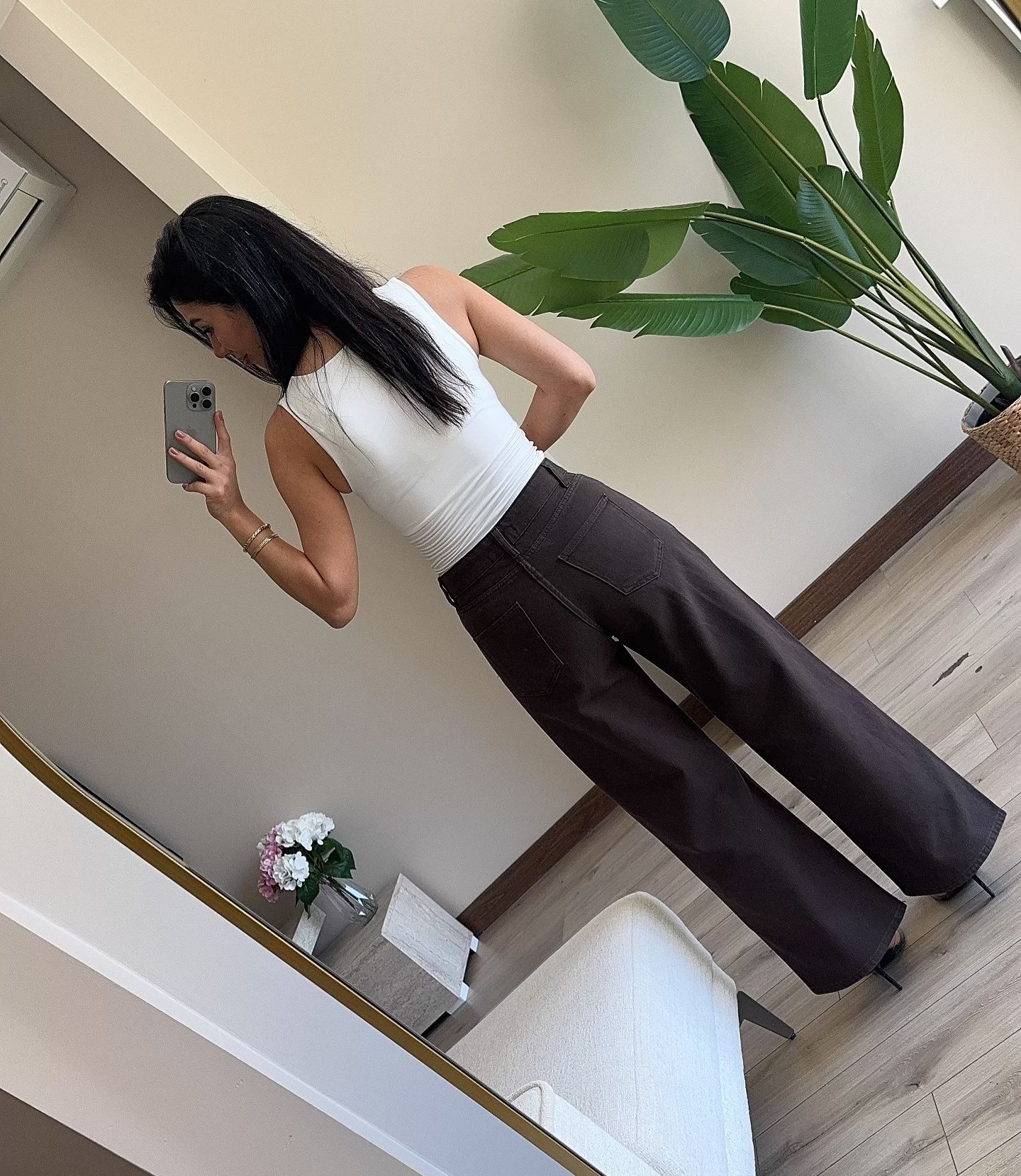 Arka Cepli Bol Paça Denim Pantolon