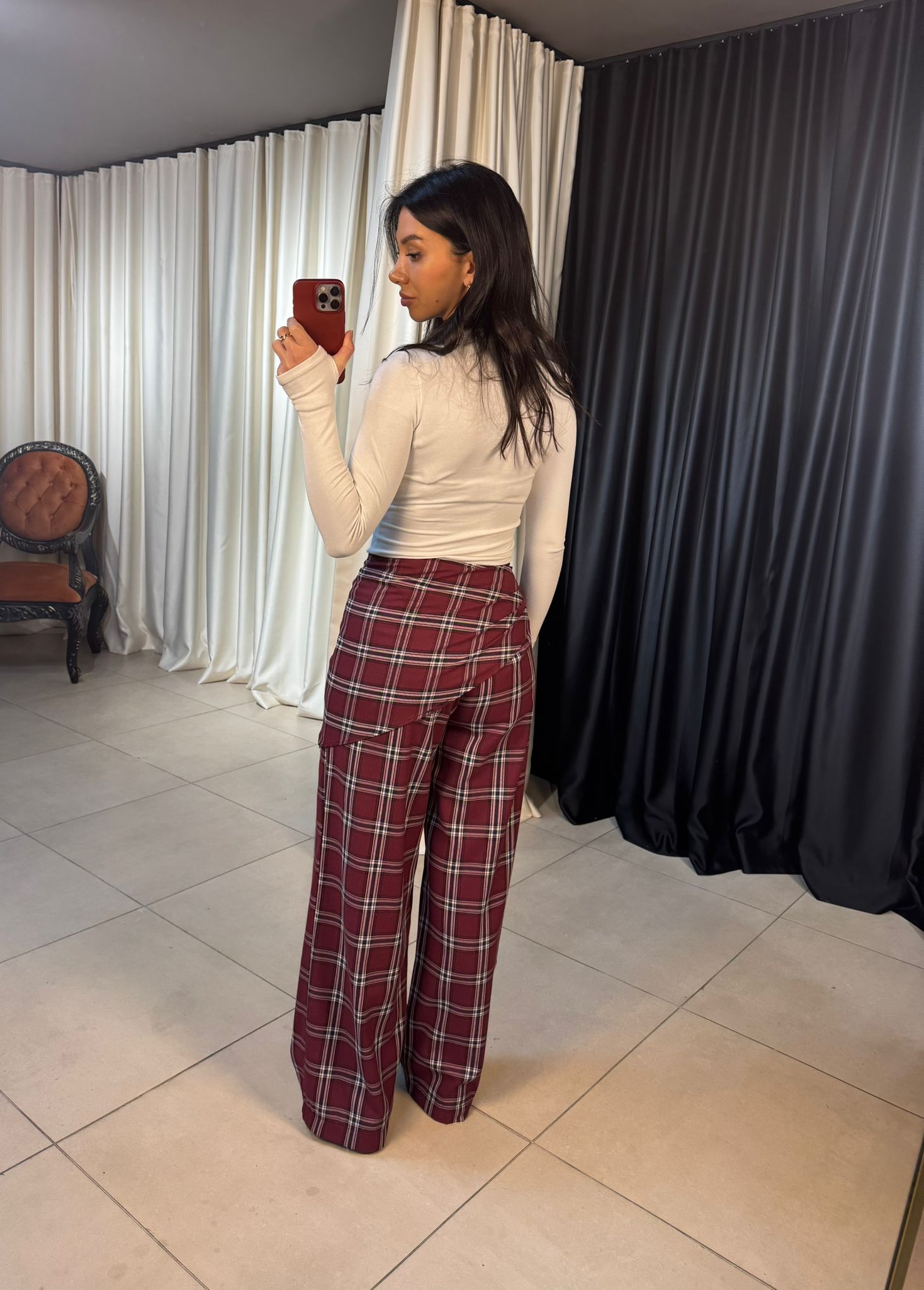 Kuşaklı Ekose Desen Pantolon