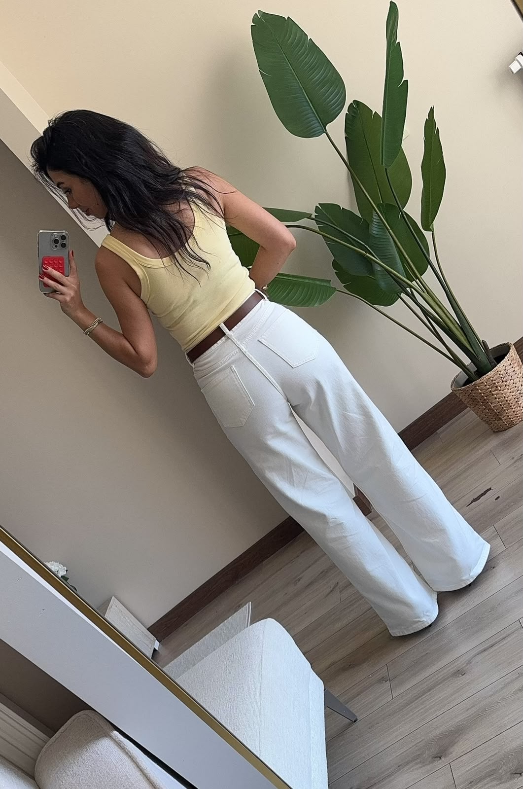 Kendinden Kemerli Beyaz Denim Pantolon