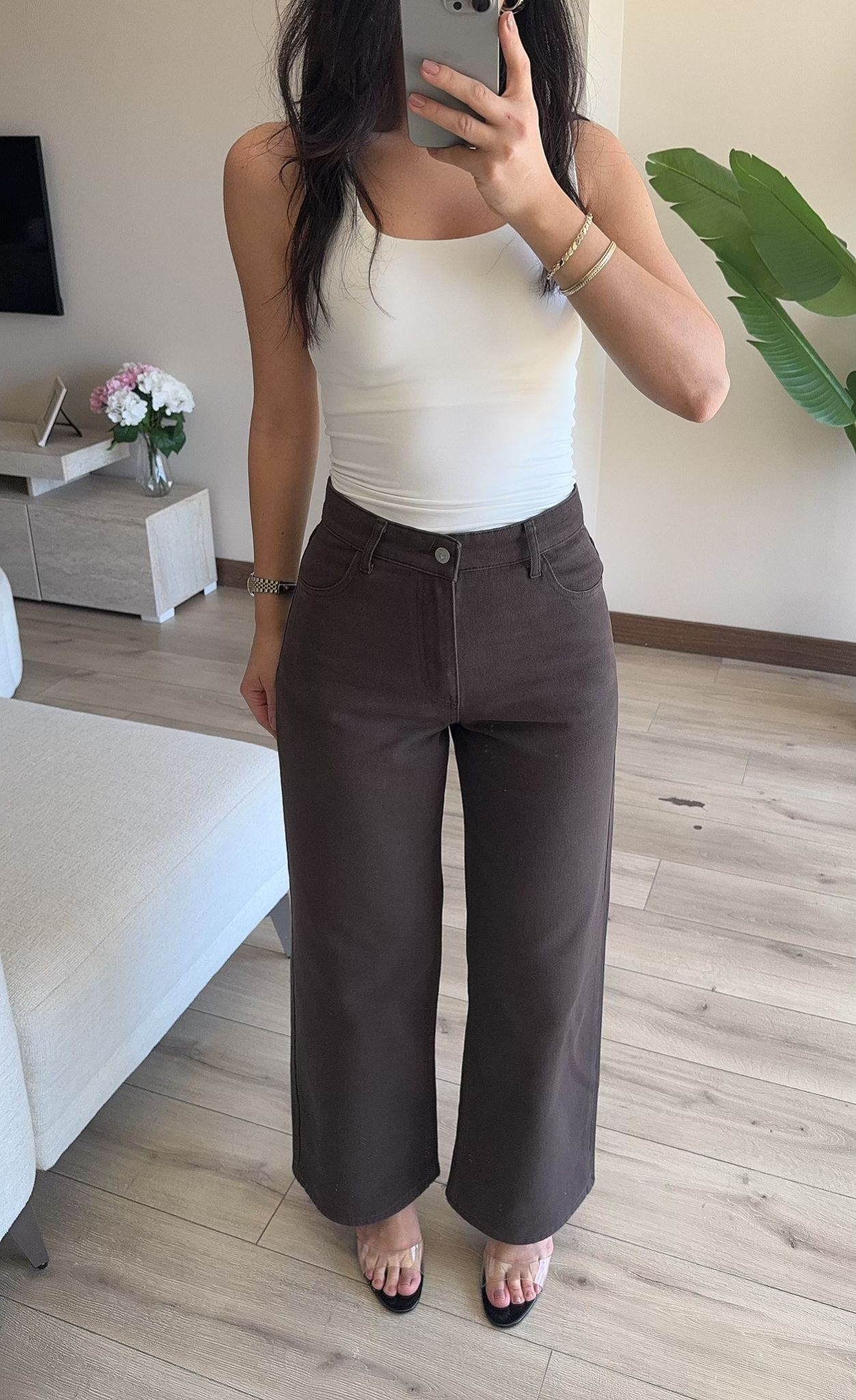 Arka Cepli Bol Paça Denim Pantolon