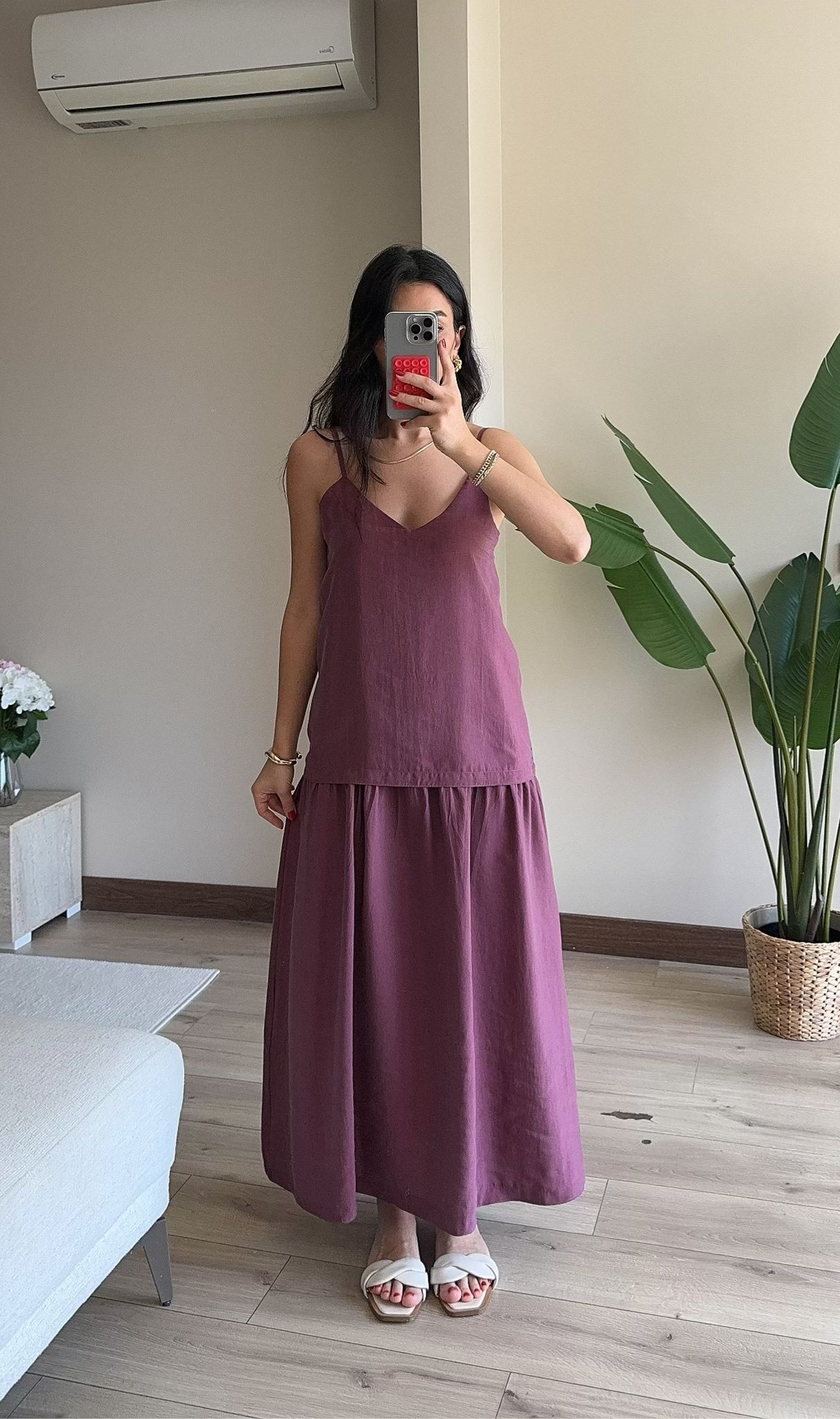 Askılı Tensel Elbise - BORDO