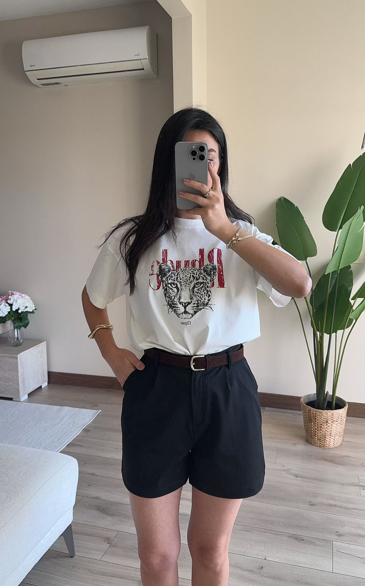 Kaplan Baskılı Basic Tshirt - EKRU