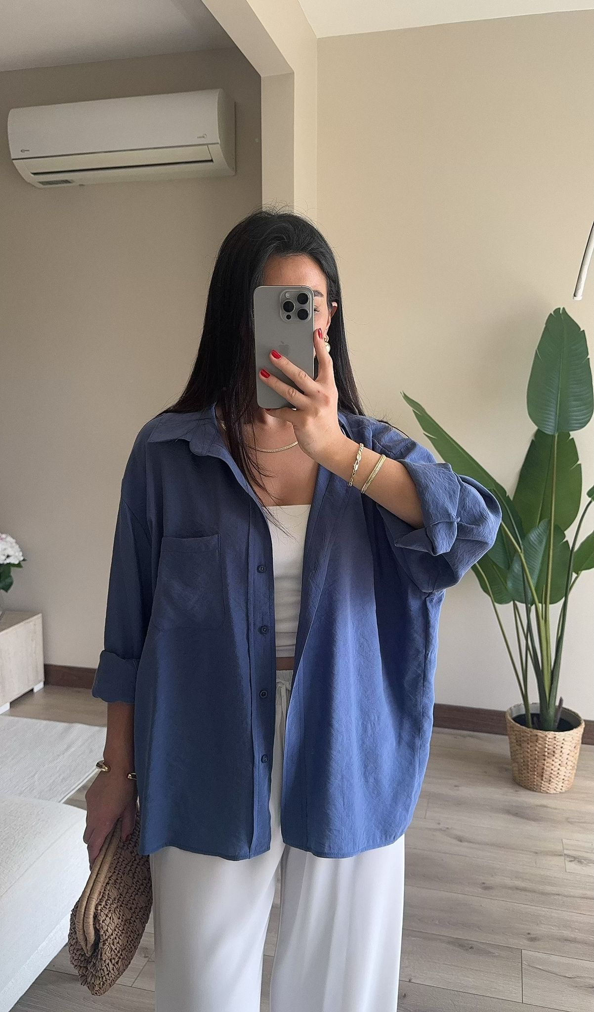 Oversize Tensel Gömlek - MAVİ