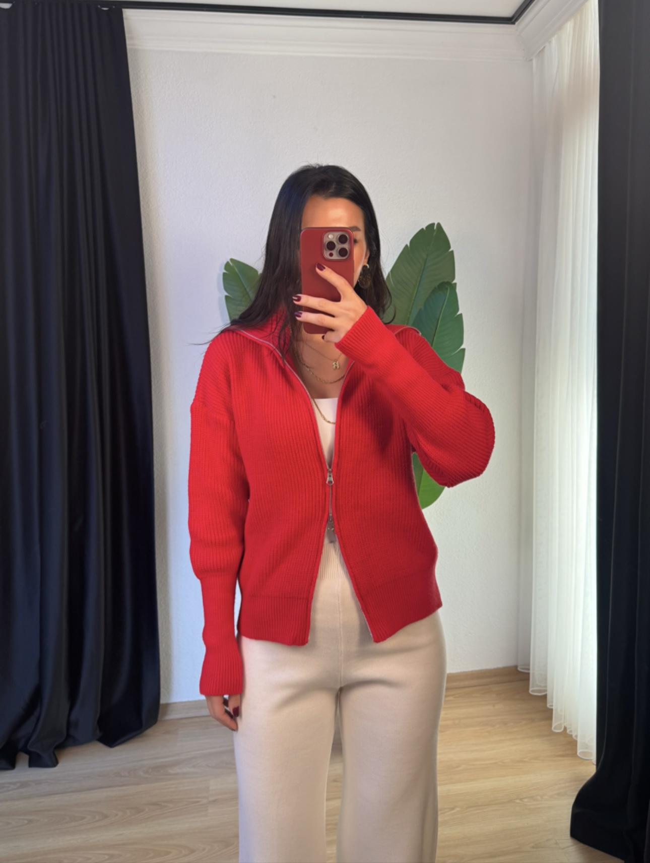 Çift Fermuarlı Örme Triko