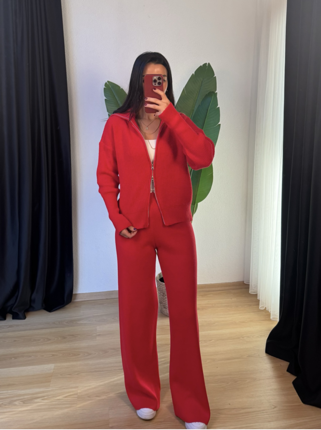 Çift Fermuarlı Örme Triko