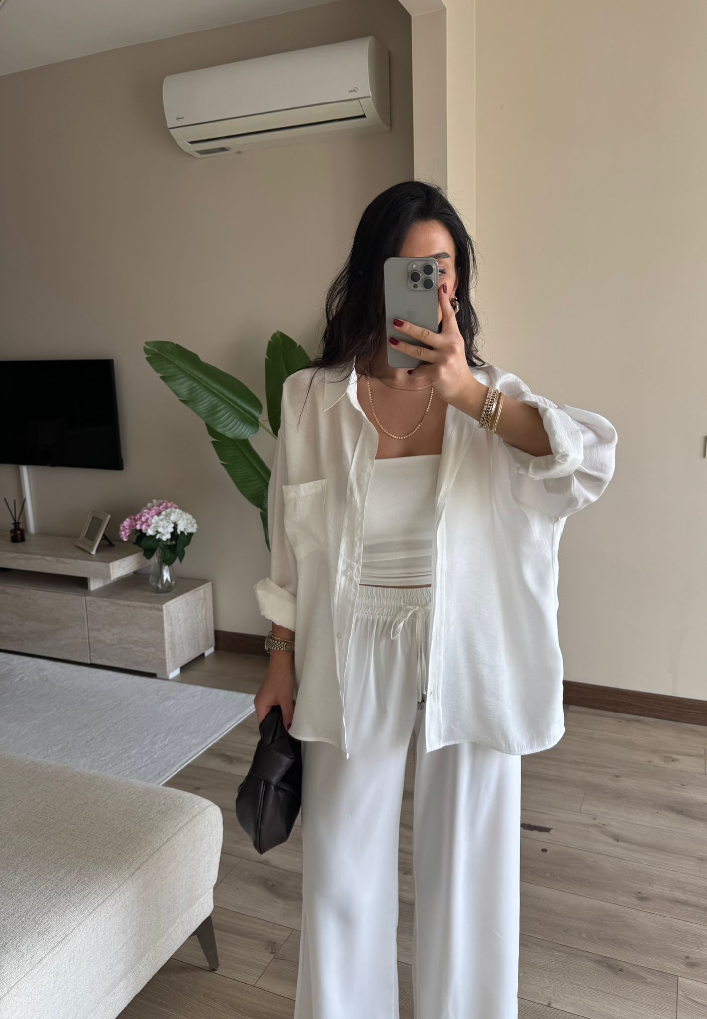 Oversize Tensel Gömlek - BEYAZ
