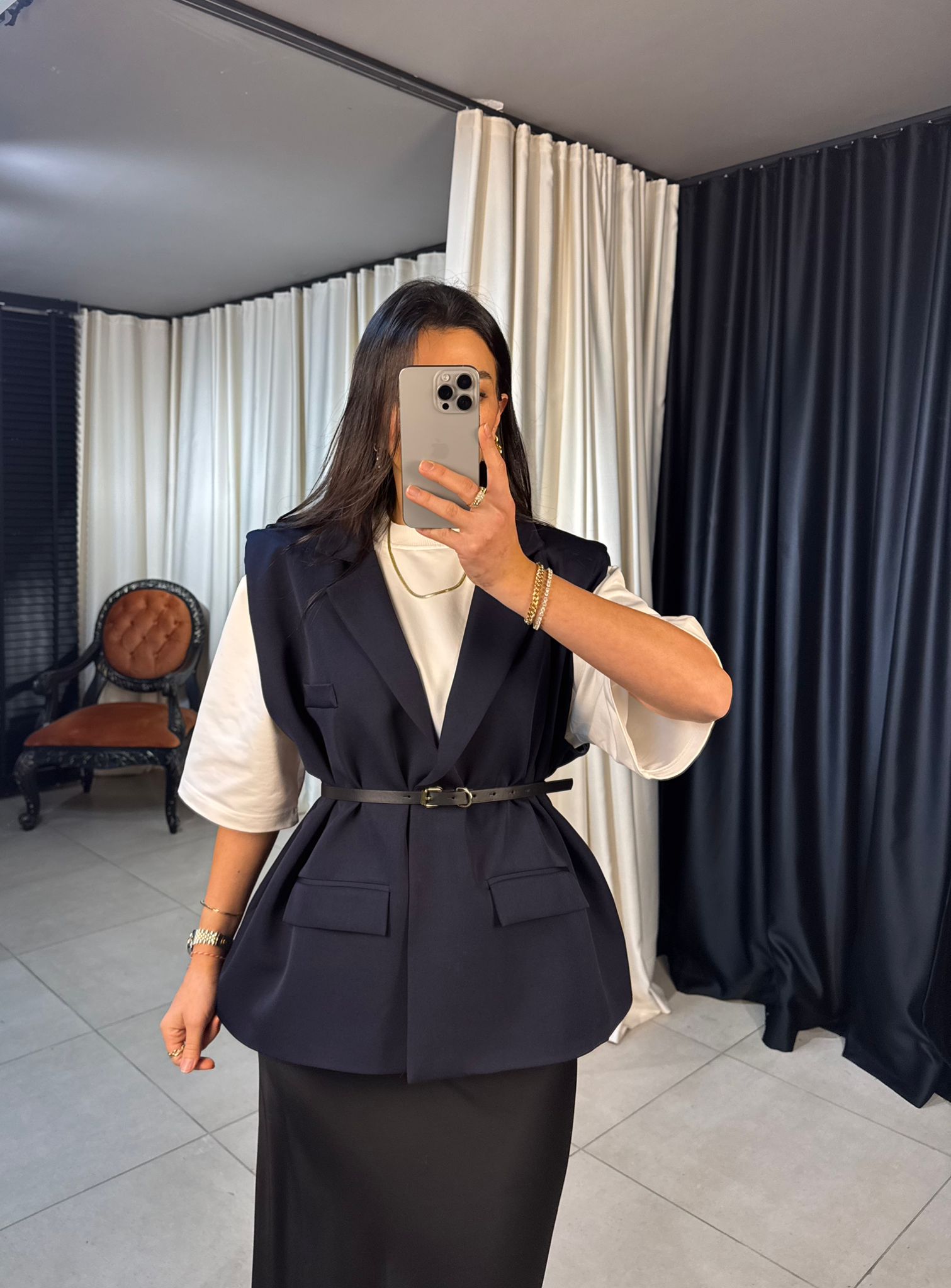 Z*ra Oversize Kemerli Yelek - LACİVERT