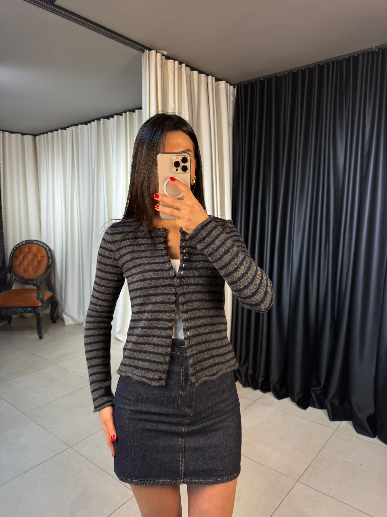 Çizgili Düğmeli 2 Renk Triko