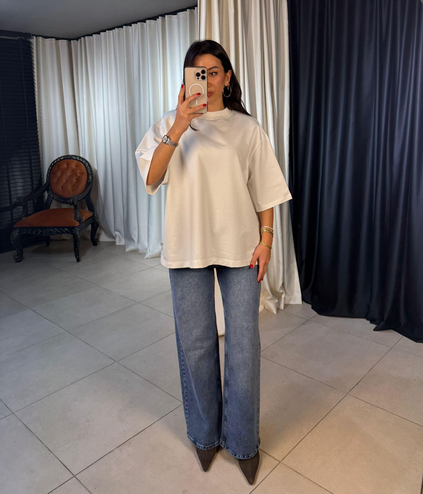 Vatkalı Bisiklet Yaka Oversize Tshirt