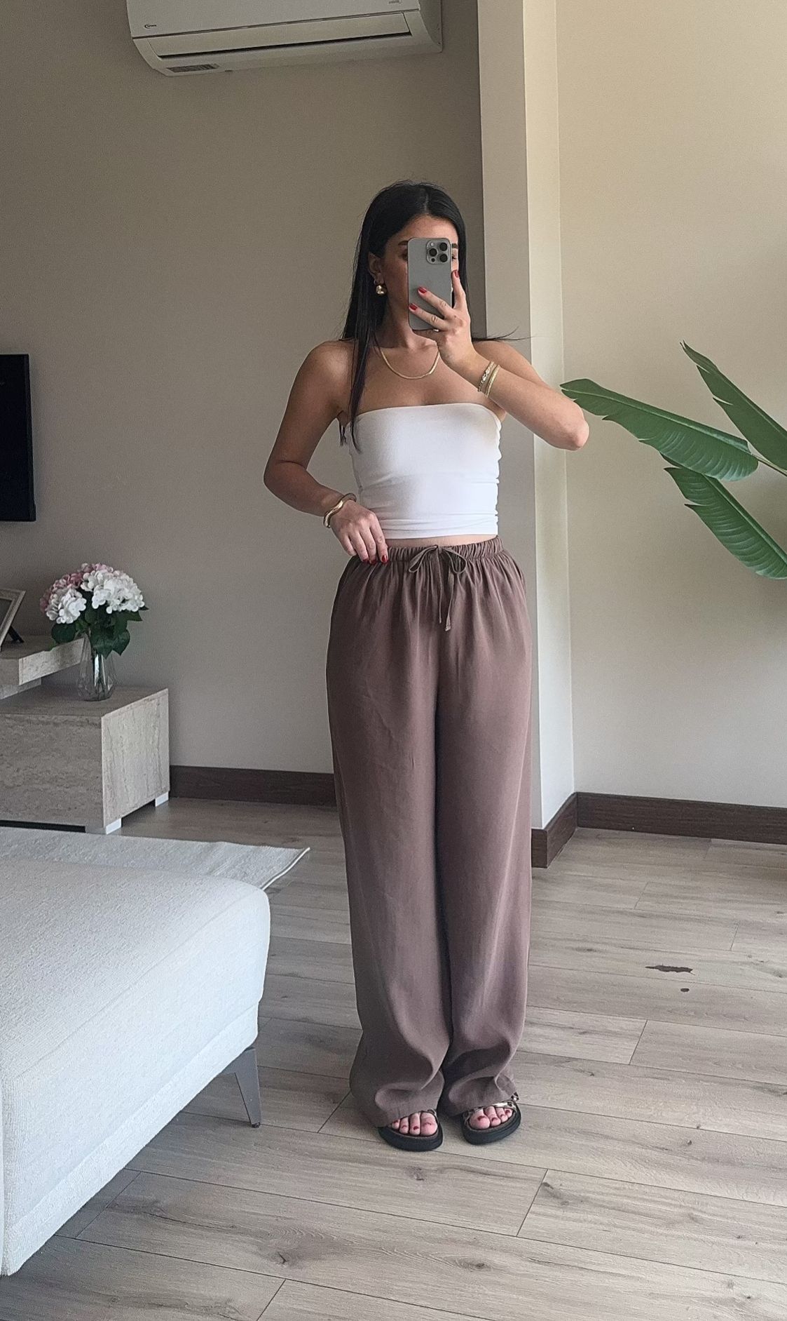 Beli Lastikli Tensel Pantolon - KAHVERENGİ