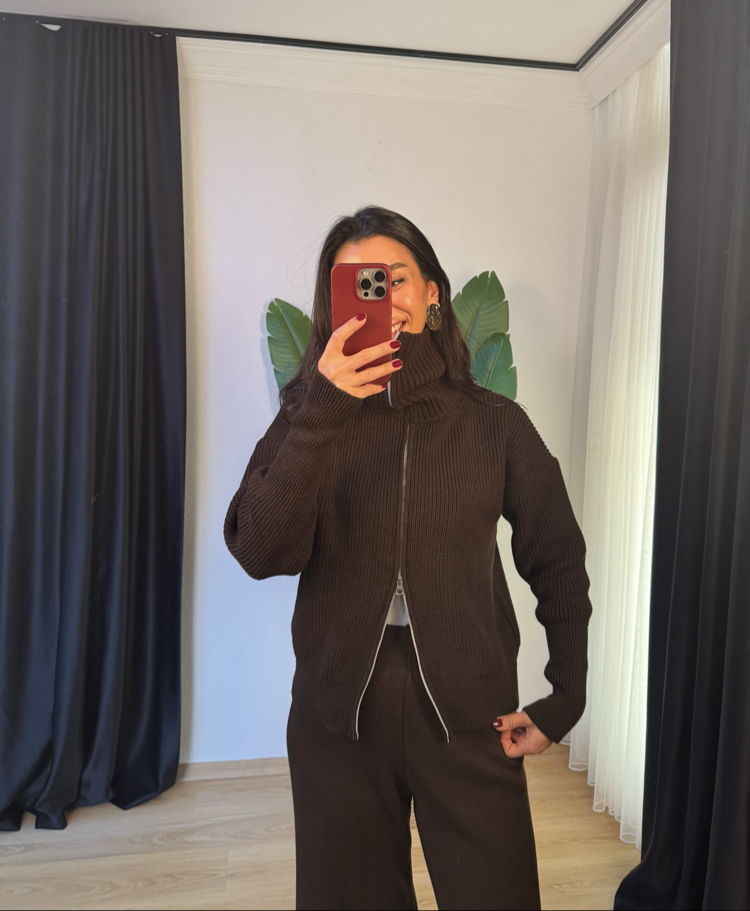 Çift Fermuarlı Zincir Örme Triko