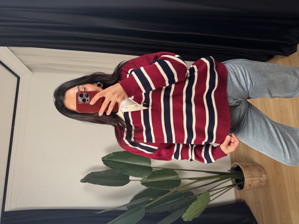 Polo Yaka Çizgili Triko