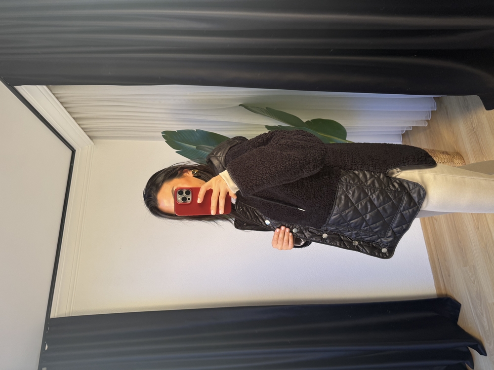 Kapitone Detaylı Peluş Mont