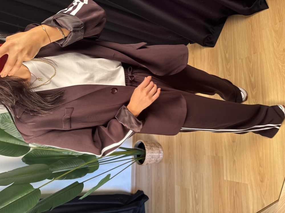 Blazer Ceket Palazzo Pantolon Şeritli Takım