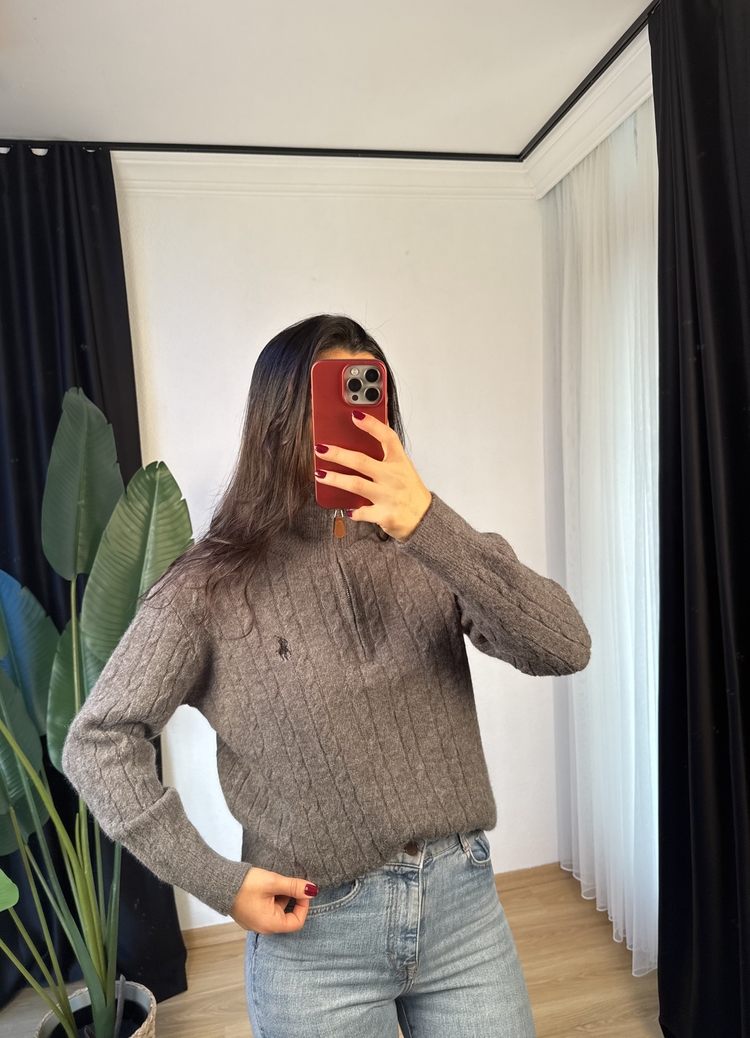 Dik Yaka Yarım Fermuarlı P*lo Kazak