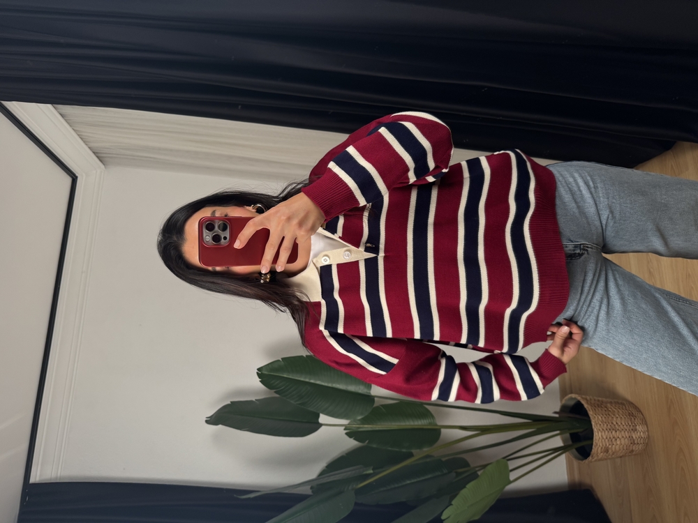 Polo Yaka Çizgili Triko