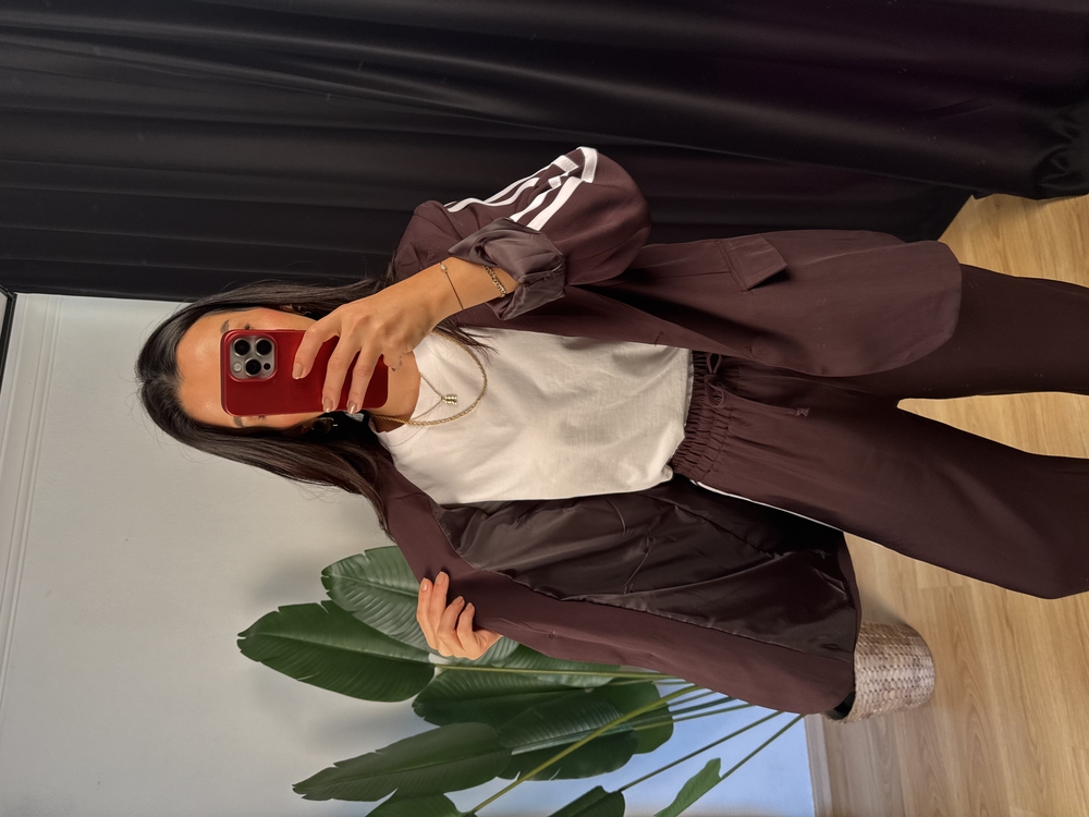 Blazer Ceket Palazzo Pantolon Şeritli Takım